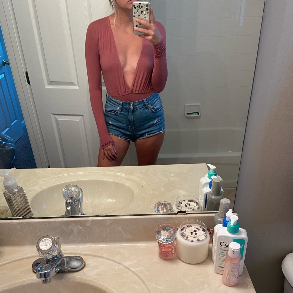 Pink Deep-V body suit